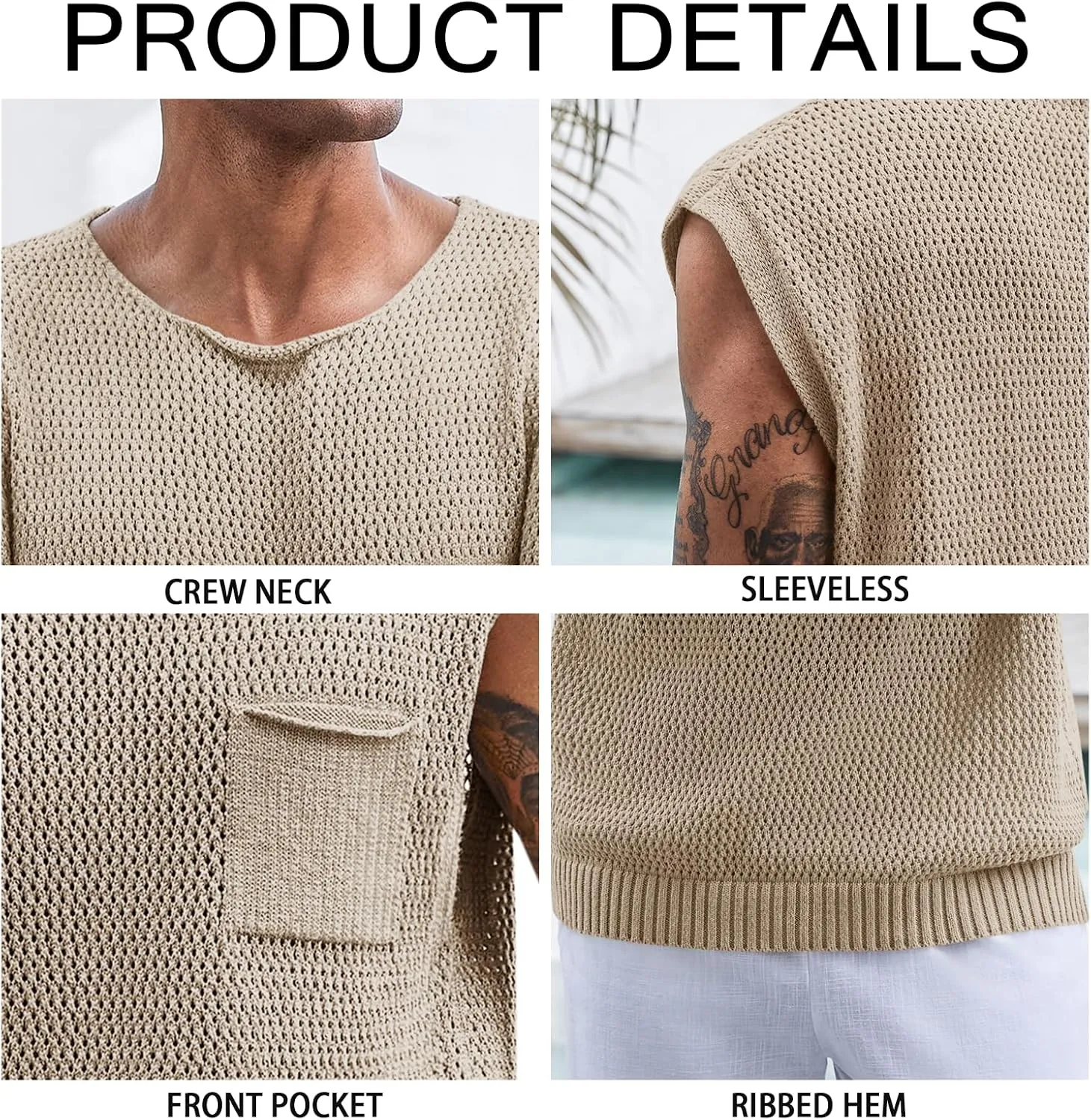 Runcati Mens Knitted Tank Tops Casual Crochet Cap Sleeve T-Shirts Summer Beach Hippie Sweater Vest