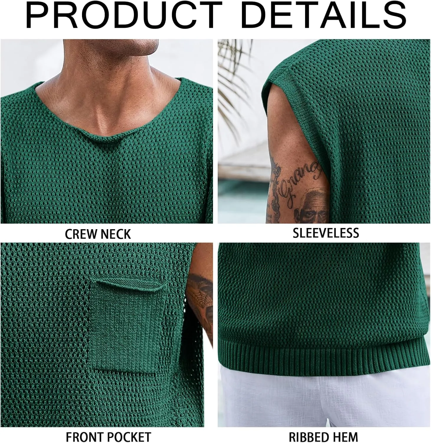 Runcati Mens Knitted Tank Tops Casual Crochet Cap Sleeve T-Shirts Summer Beach Hippie Sweater Vest