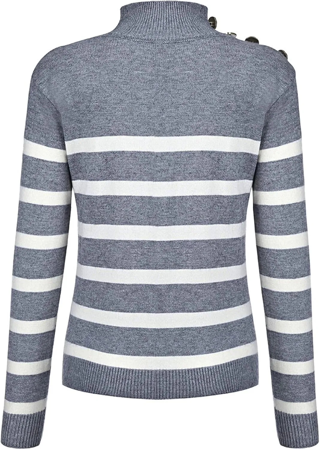 SHAOBGE Chunky Button Sweaters for Women Women'S Color-Blocking Striped Turtleneck Sweater Long Sleeve Knit Long Thick