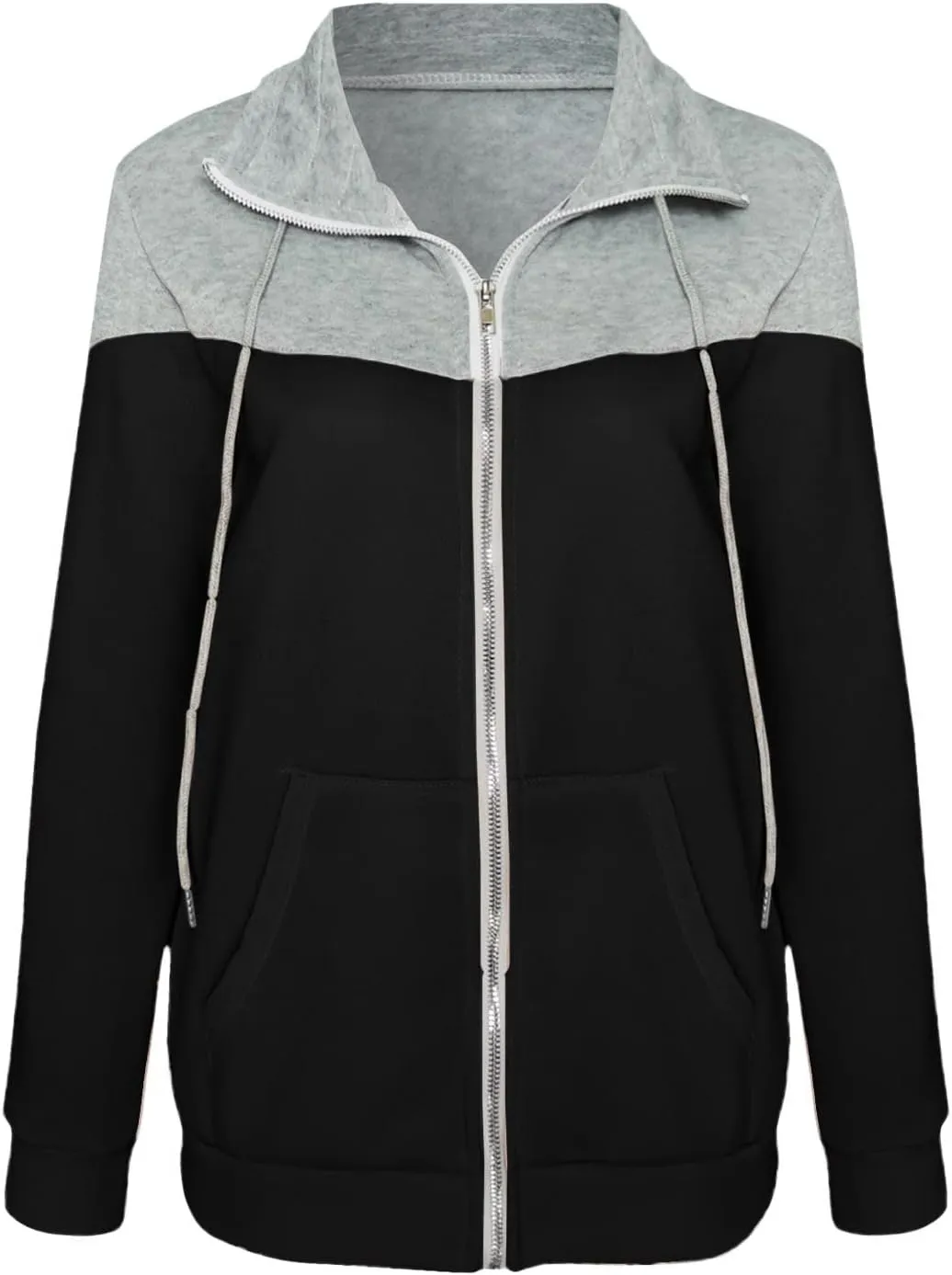 SHAOBGE Zip Sweatshirts for Women Womens Casual Solid Contrast Long Sleeve Zipper Coat Pocket Fleece Hoodie Women Zip up