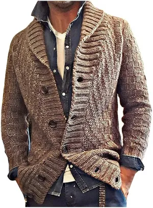 Shawl Collar Cardigan Sweater for Men's Warm Knit Button Down Coats Hipster Simple Versatile Overcoat Utility Sweater