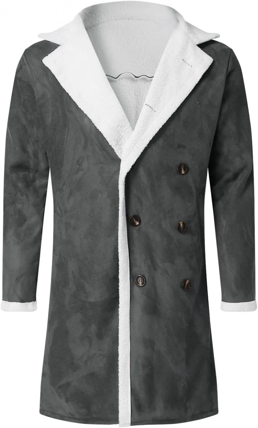 Sherpa Lined Jacket Men Sheepskin Fleece Coat Fur Collar Long Trench Coats Double Breasted Peacoat Warm Winter Overcoat