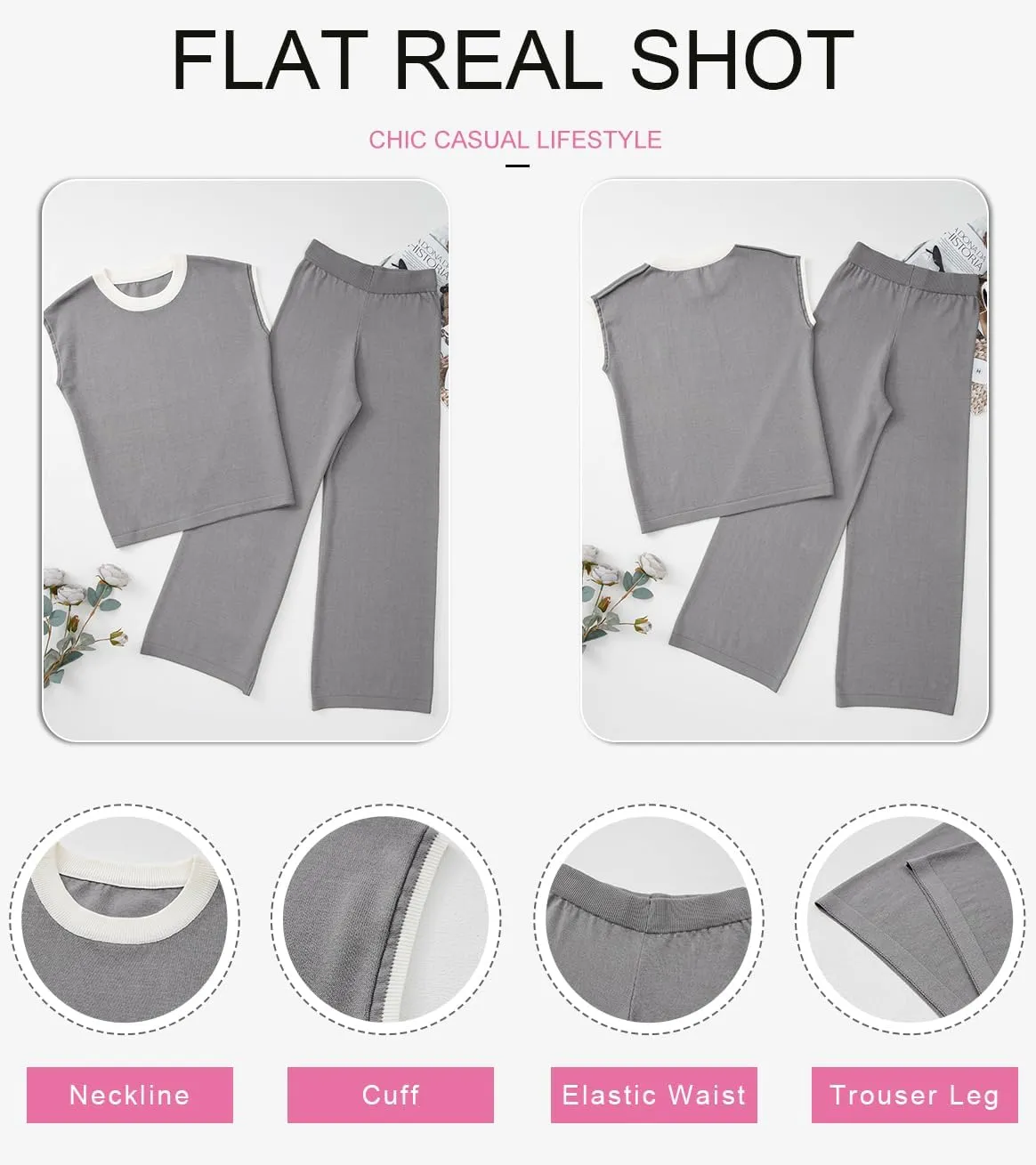 SHEWIN Womens 2 Piece Lounge Sets Casual Cap Sleeve Knit Sweater Top and Linen Pants Set Summer Outfits Clothes