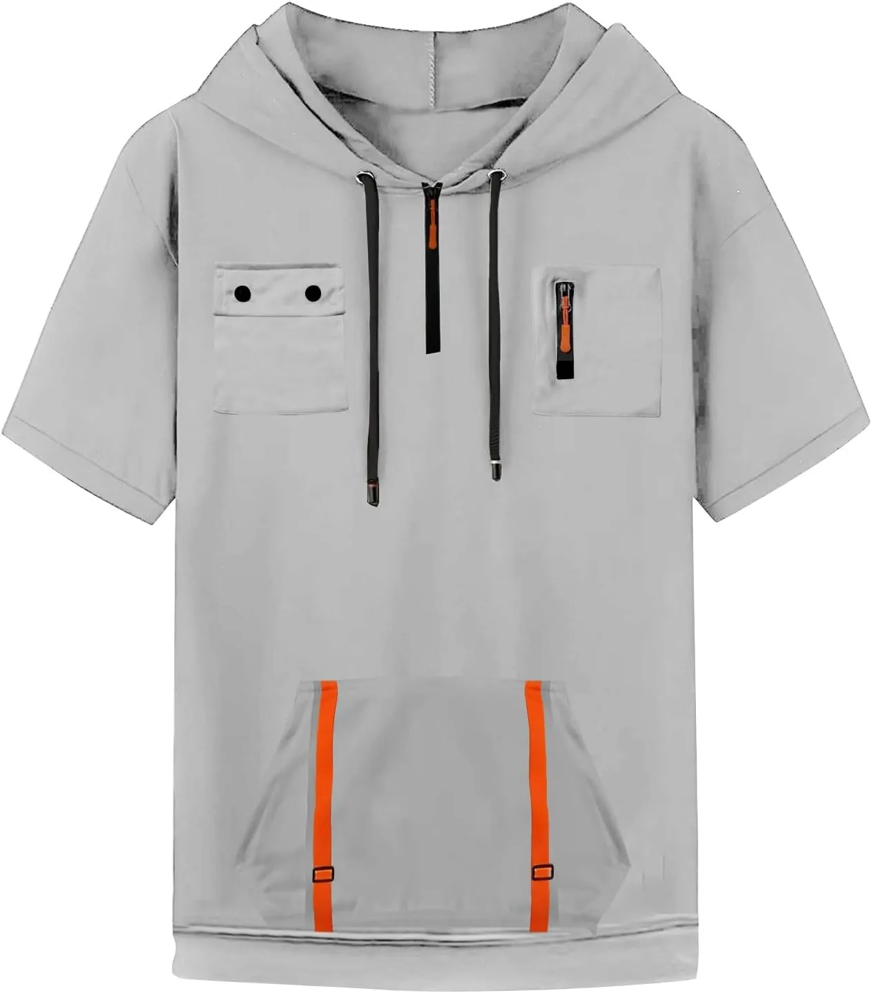 Short Sleeve Hoodies for Men Quarter Zip Summer Gym Workout Athletic Work Hooded T-Shirts with Multi-Pockets