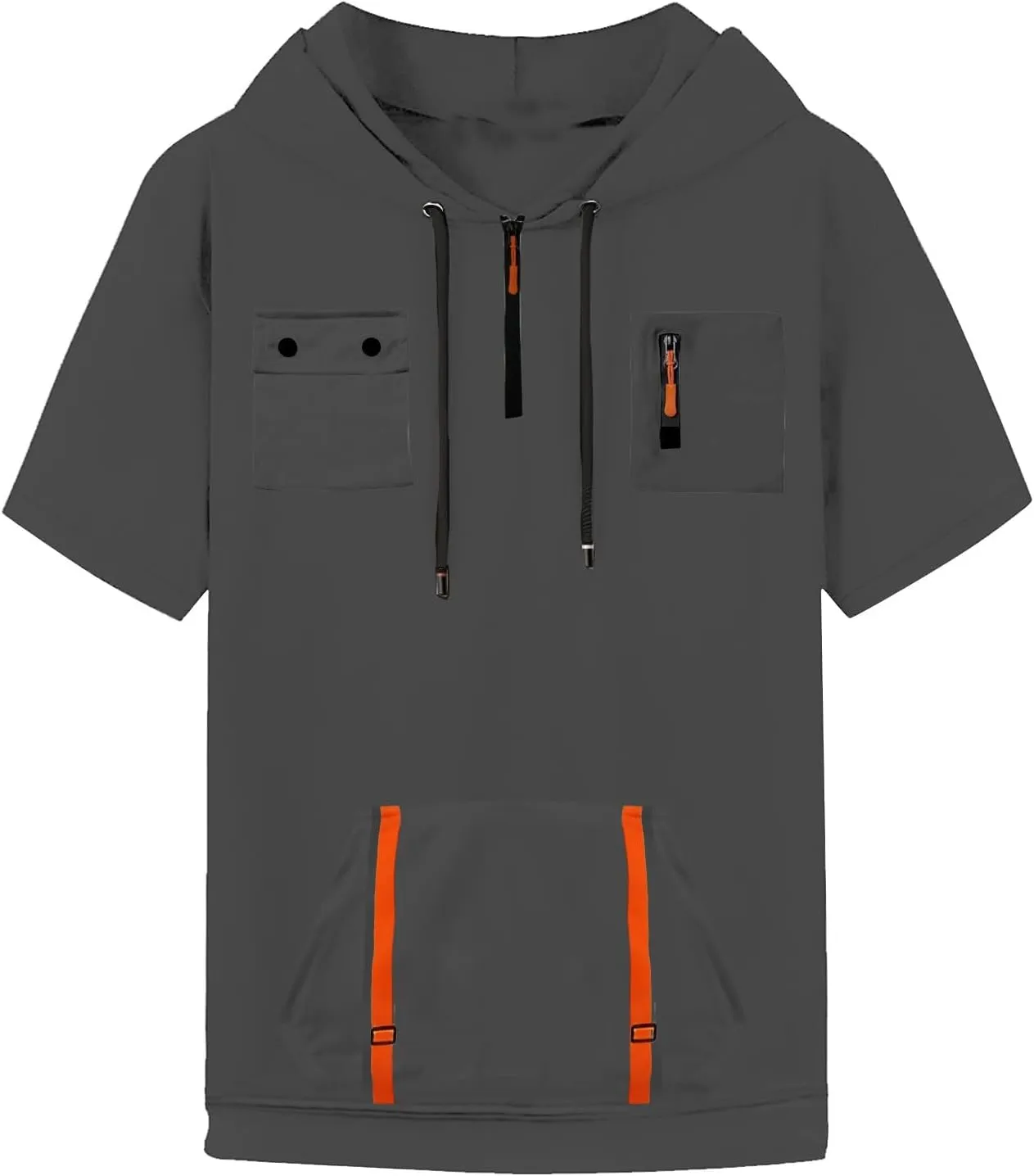 Short Sleeve Hoodies for Men Quarter Zip Summer Gym Workout Athletic Work Hooded T-Shirts with Multi-Pockets