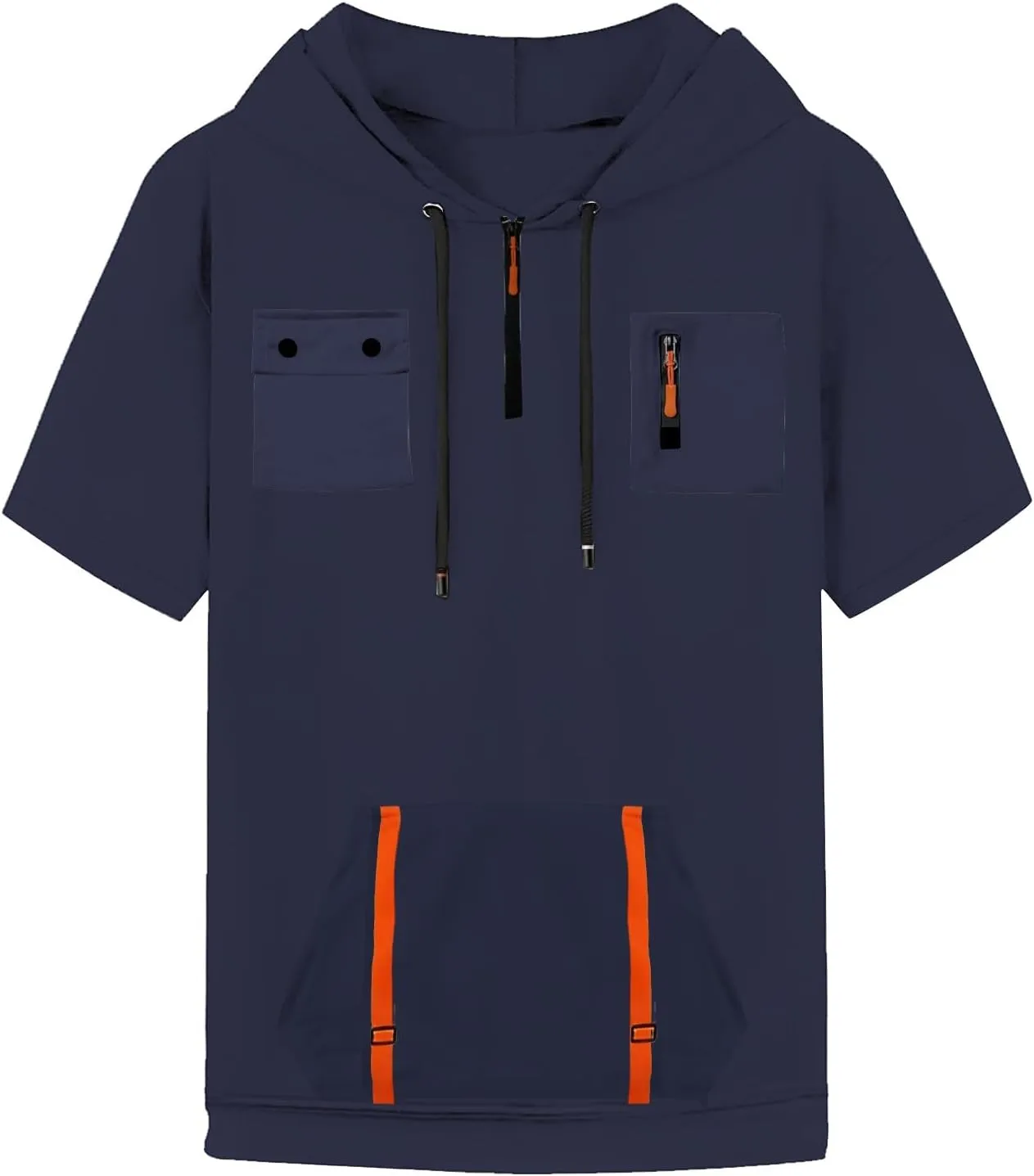 Short Sleeve Hoodies for Men Quarter Zip Summer Gym Workout Athletic Work Hooded T-Shirts with Multi-Pockets