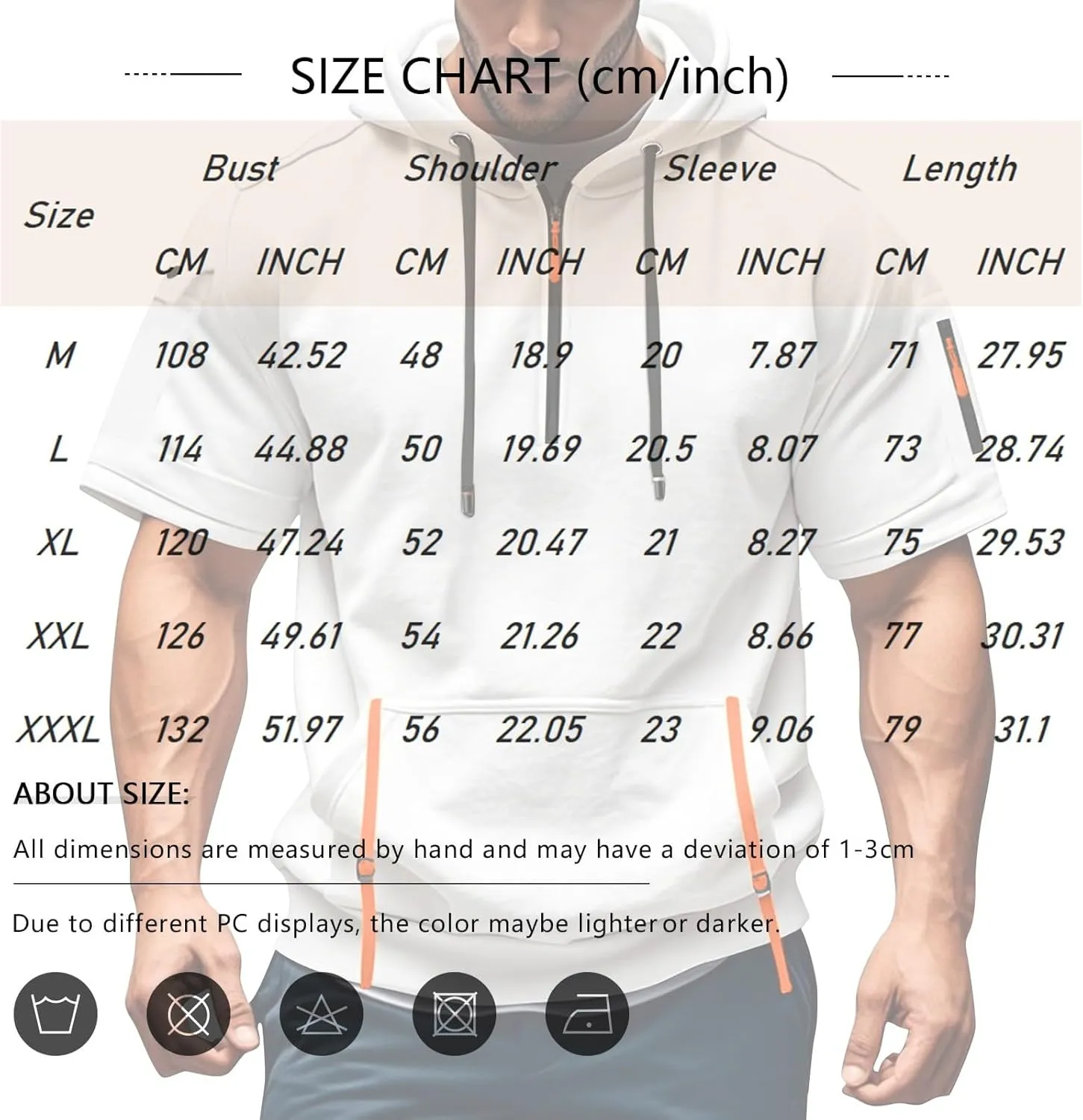 Short Sleeve Hoodies for Men Quarter Zip Summer Gym Workout Athletic Work Hooded T-Shirts with Multi-Pockets