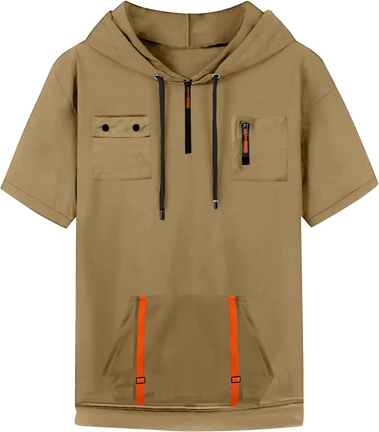 Short Sleeve Hoodies for Men Quarter Zip Summer Gym Workout Athletic Work Hooded T-Shirts with Multi-Pockets