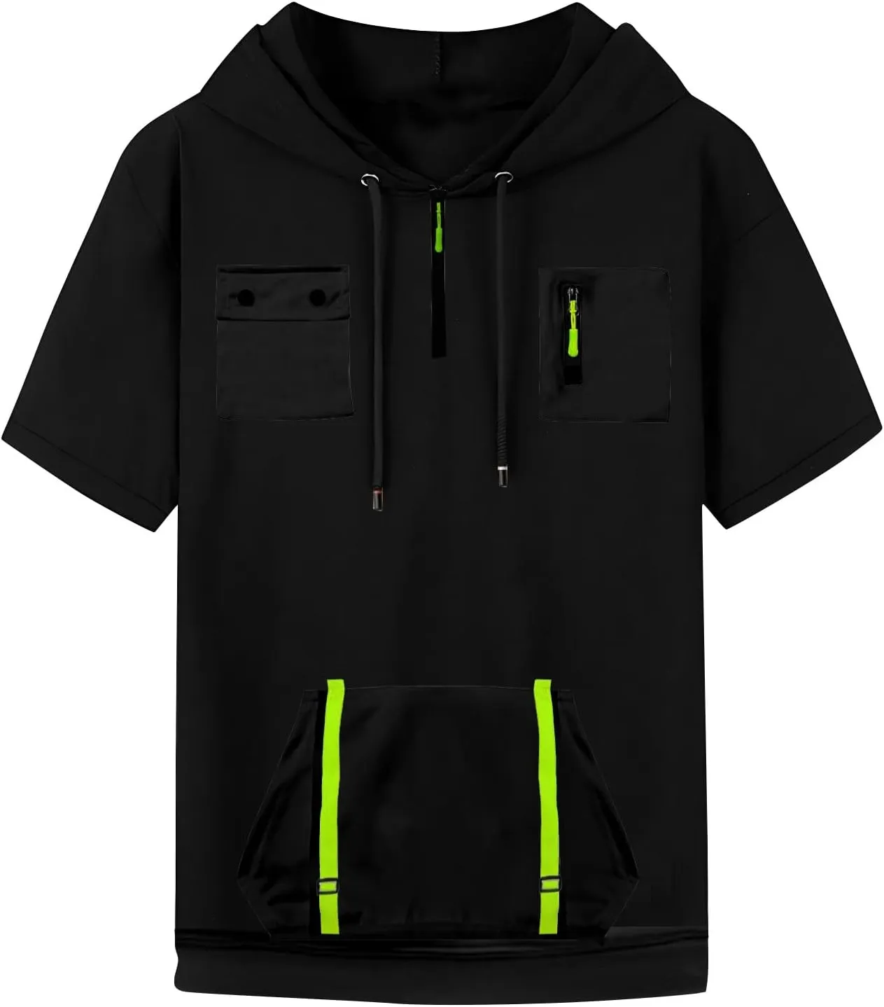 Short Sleeve Hoodies for Men Quarter Zip Summer Gym Workout Athletic Work Hooded T-Shirts with Multi-Pockets