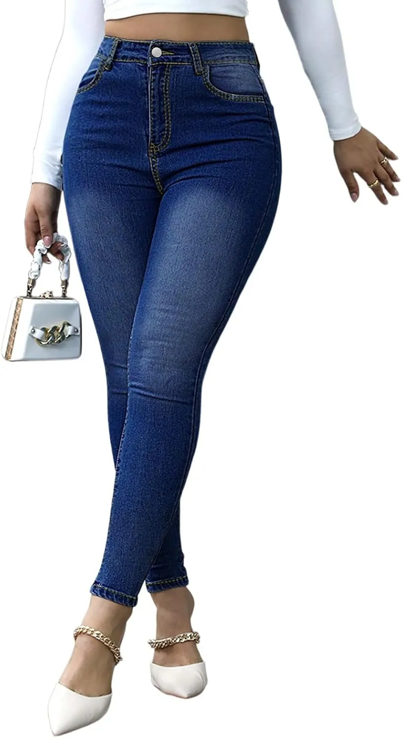 Skinny Jeans for Women Stretchy Curvy High Waisted Butt Lifting Jeans Pull On Denim Jeggings with Pockets