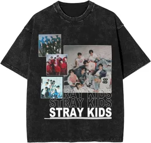 Skz Shirt Men Vintage Washed Cotton T-Shirts Fantasy Graphic Oversized Tee Top