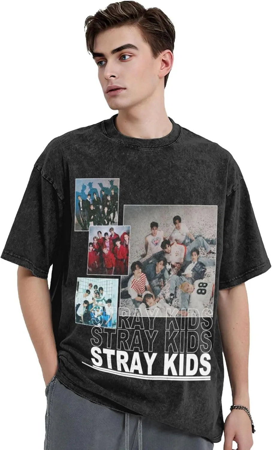 Skz Shirt Men Vintage Washed Cotton T-Shirts Fantasy Graphic Oversized Tee Top