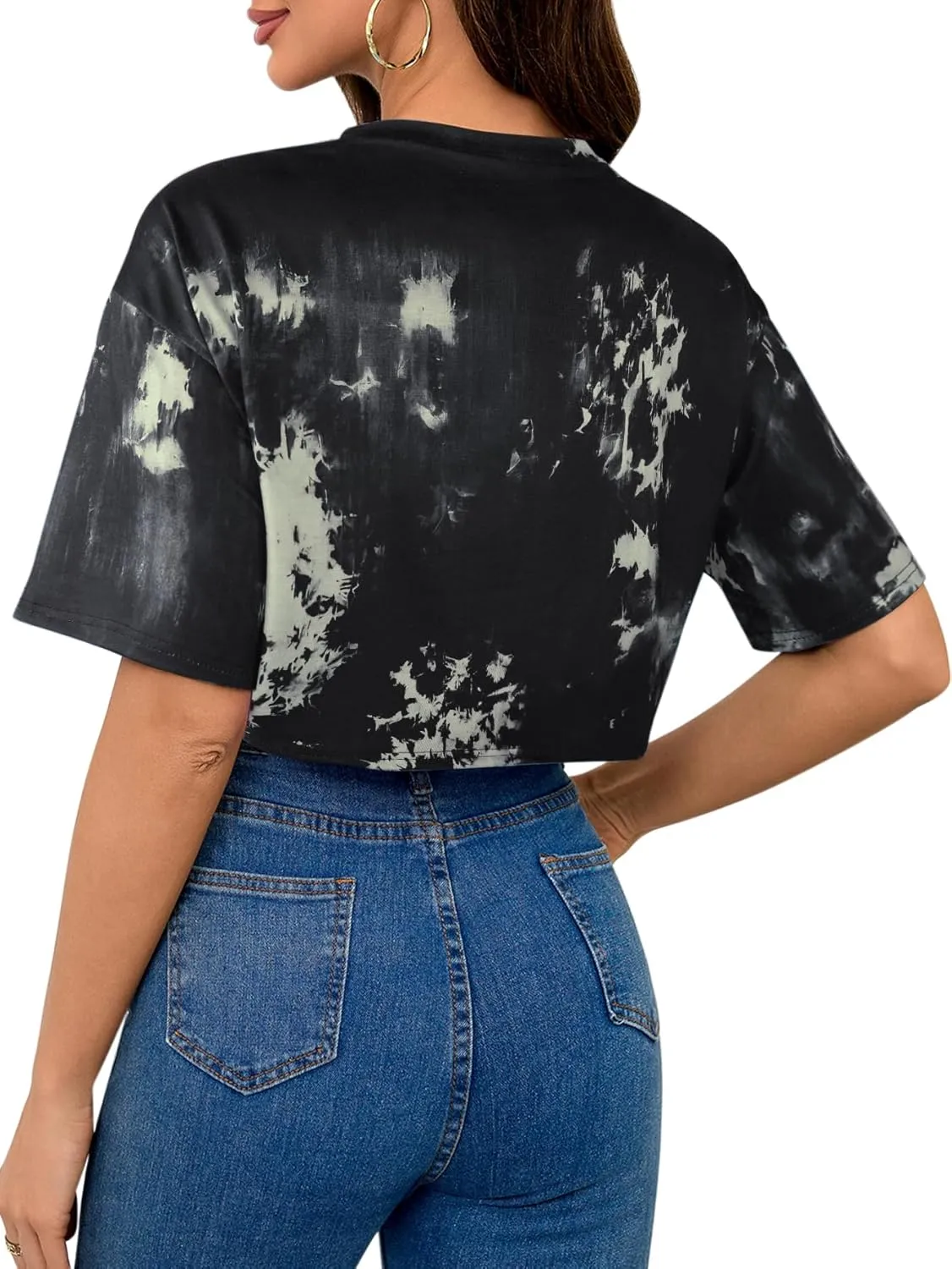 SOFIA'S CHOICE Tie Dye Crop Tops for Women Loose Fit Summer Short Sleeve T Shirt Boxy Cropped Tees