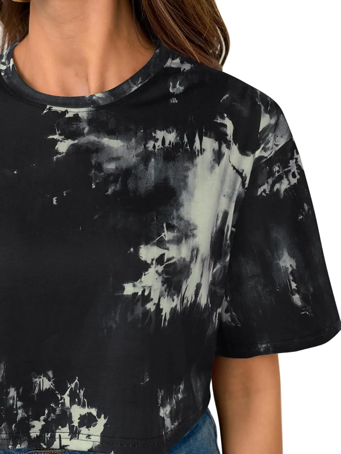 SOFIA'S CHOICE Tie Dye Crop Tops for Women Loose Fit Summer Short Sleeve T Shirt Boxy Cropped Tees