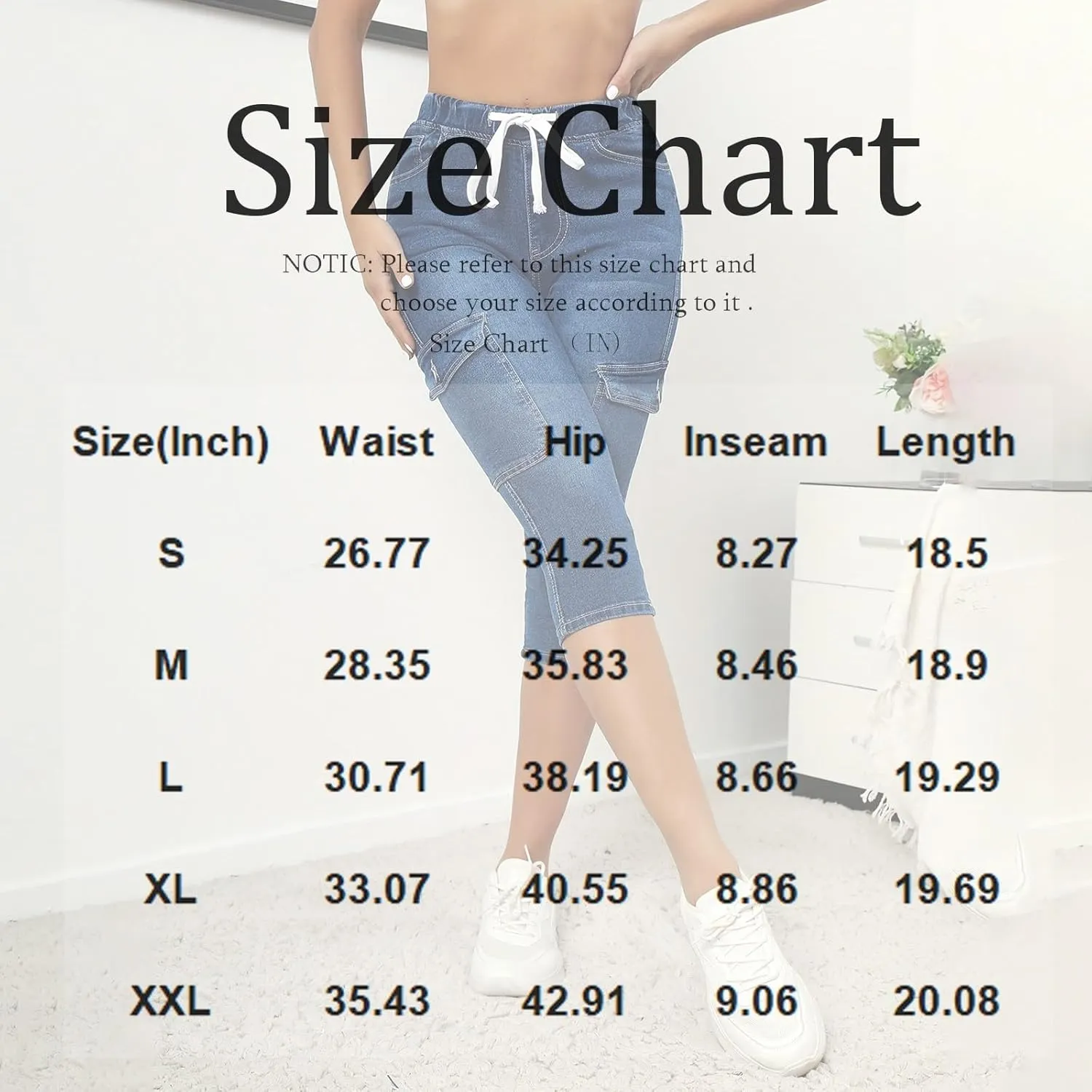 Stretchy Capri Jeans for Women Petite High Waisted Skinny Jeans Casual Elastic Drawstring Denim Capris with Pockets