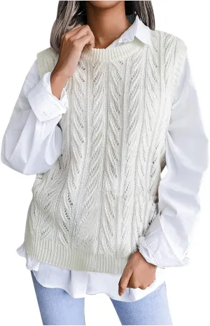 Striped Sweater Women Sleeveless V Neck Sweater Vest 2023 Fall Oversized Knit Pullover Sweaters Tank Jumper Tops
