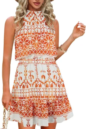 Summer Dress for Women Chiffon Blouses Skirt Spaghetti Sleeveless Tops Halter Ruffle Romper Sun Flowy Summer Outfits