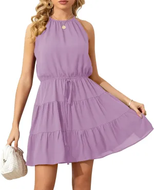 Summer Dress for Women Chiffon Blouses Skirt Spaghetti Sleeveless Tops Halter Ruffle Romper Sun Flowy Summer Outfits