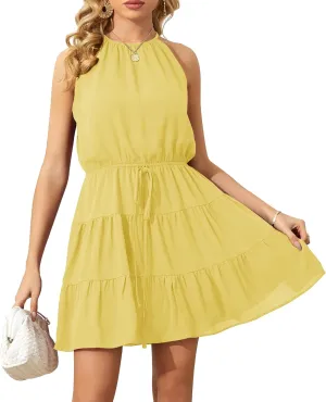 Summer Dress for Women Chiffon Blouses Skirt Spaghetti Sleeveless Tops Halter Ruffle Romper Sun Flowy Summer Outfits