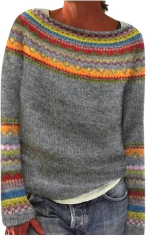 Sweaters for Women Fair Isle Knitted Sweaters Holiday Pullover Sweaters Crewneck Long Sleeve Striped Knitted Tops