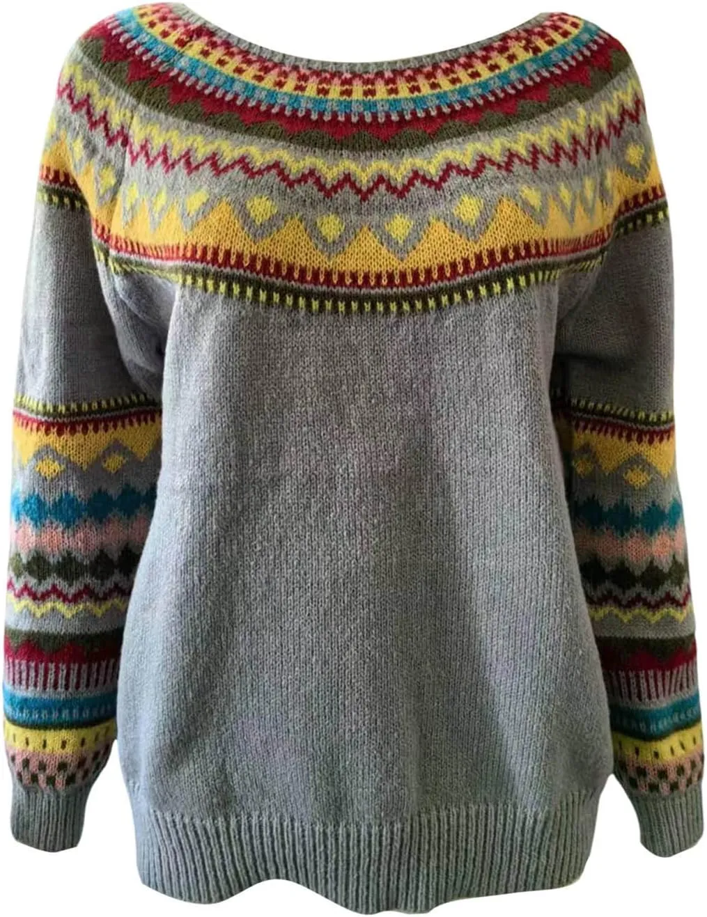 Sweaters for Women Fair Isle Knitted Sweaters Holiday Pullover Sweaters Crewneck Long Sleeve Striped Knitted Tops