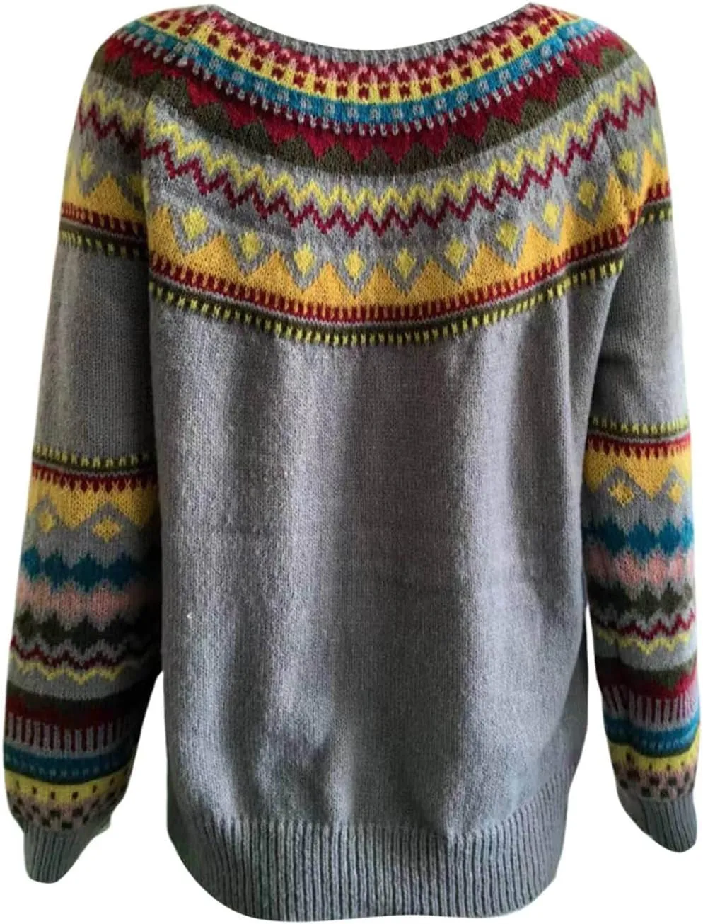 Sweaters for Women Fair Isle Knitted Sweaters Holiday Pullover Sweaters Crewneck Long Sleeve Striped Knitted Tops