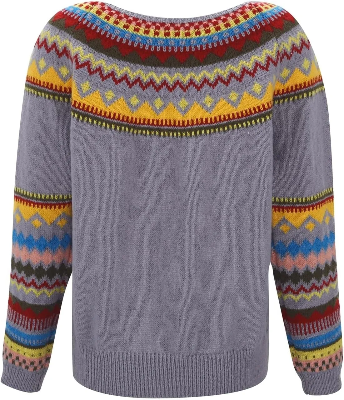 Sweaters for Women Fair Isle Knitted Sweaters Holiday Pullover Sweaters Crewneck Long Sleeve Striped Knitted Tops