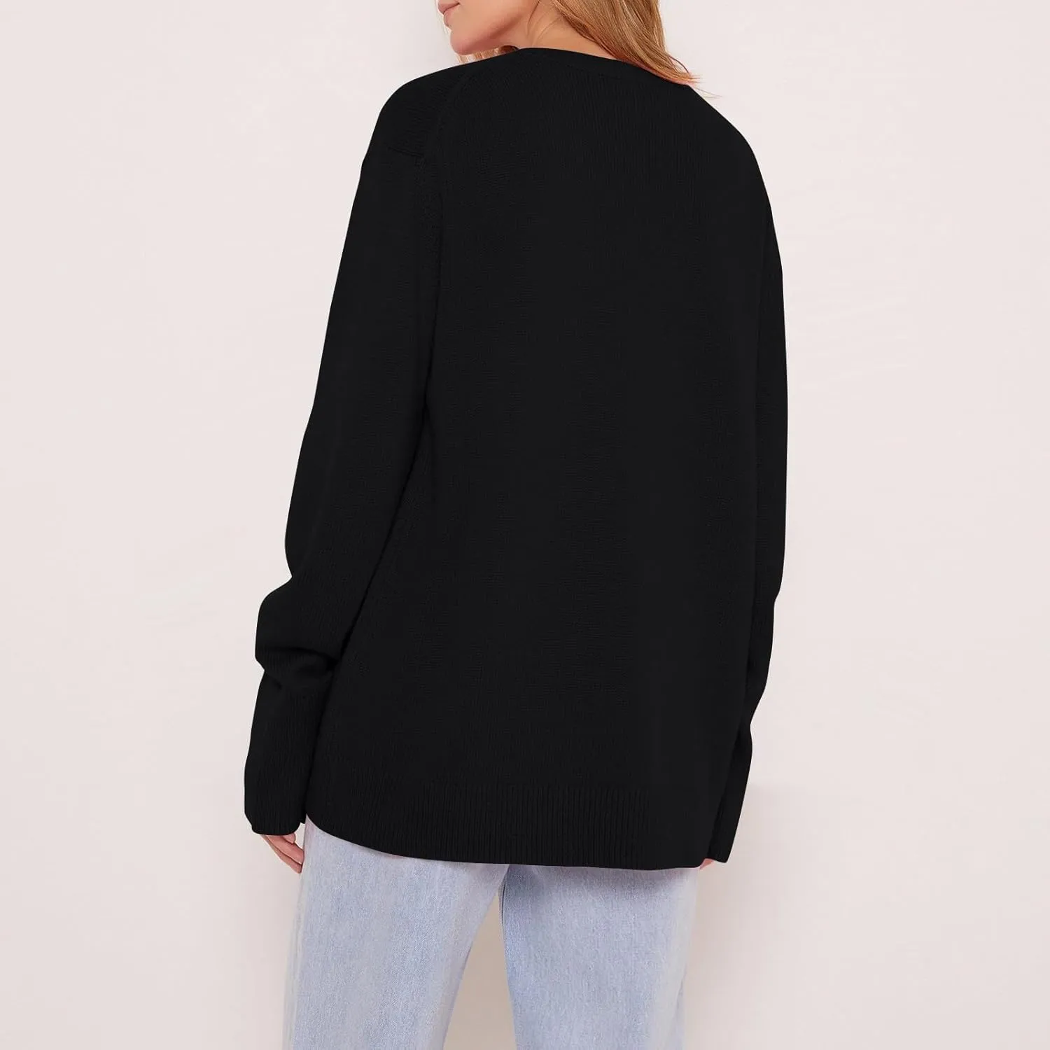 Sweaters for Women Loose Round Neck Long Sleeve Knit Solid Color Casual Sweater