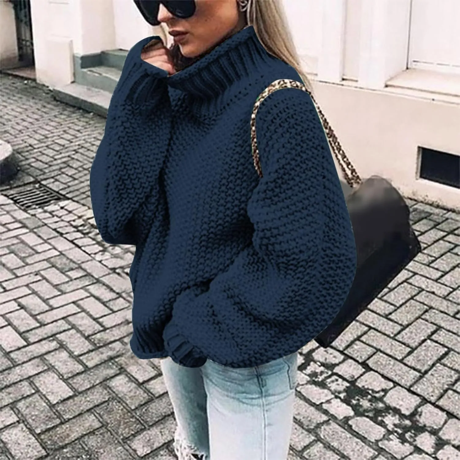 Sweaters for Women Turtleneck Fall Winter Chunky Knit Casual Oversized Batwing Sleeve Retro Trendy Pullover Top 2024
