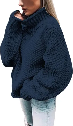 Sweaters for Women Turtleneck Fall Winter Chunky Knit Casual Oversized Batwing Sleeve Retro Trendy Pullover Top 2024