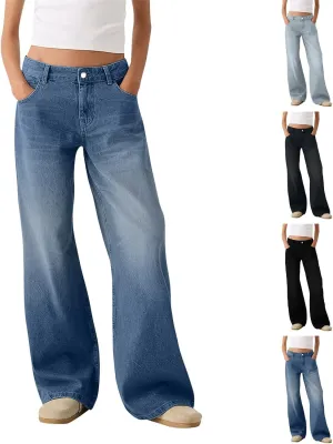 Sweatpant Jeans Women Low Rise Baggy Denim Pants with Pockets Loose Casual Vintage Boyfriend Wide Leg Barrel Jeans