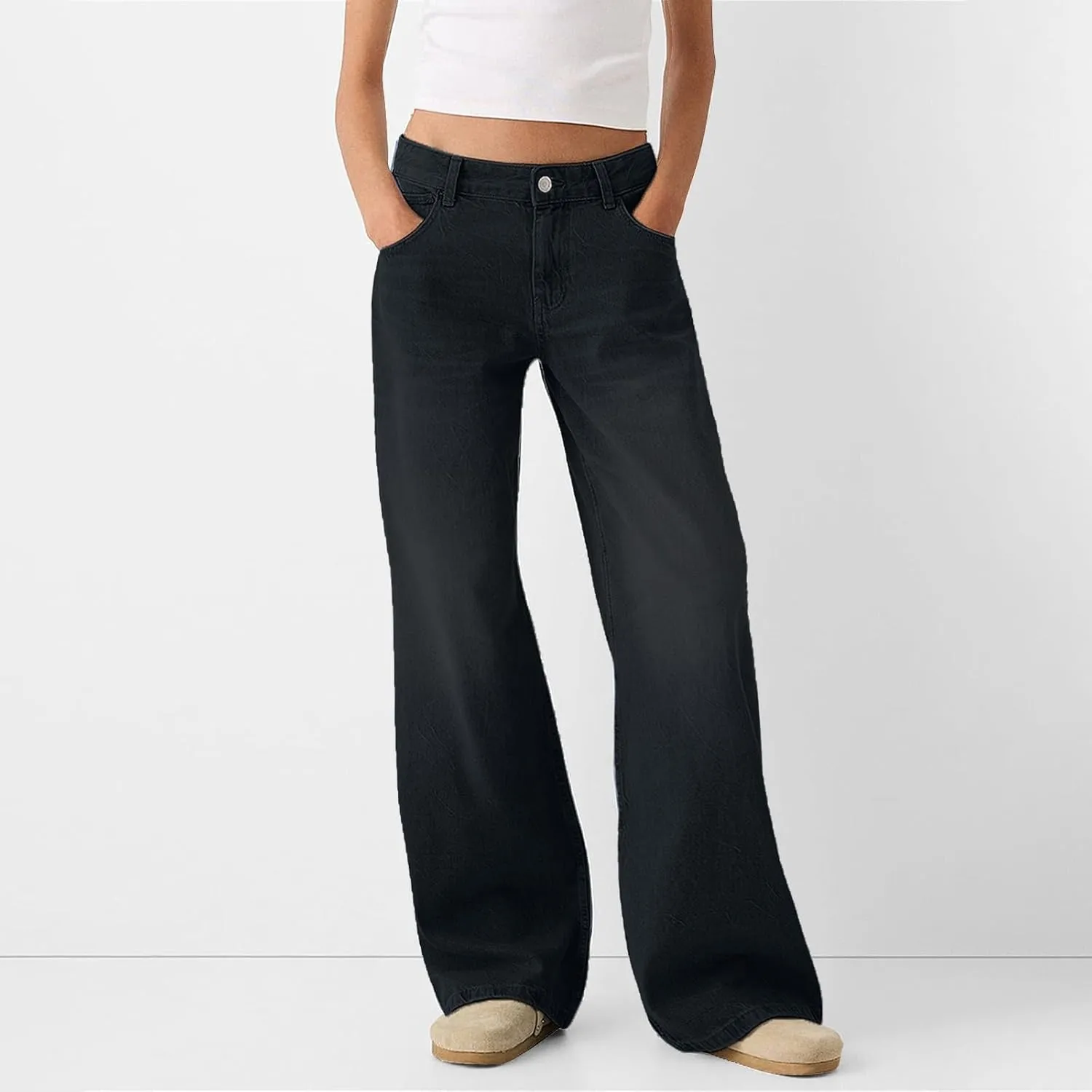 Sweatpant Jeans Women Low Rise Baggy Denim Pants with Pockets Loose Casual Vintage Boyfriend Wide Leg Barrel Jeans