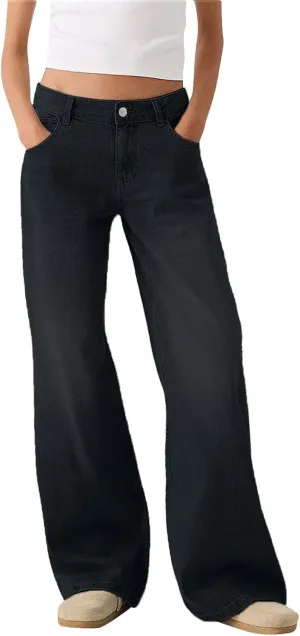 Sweatpant Jeans Women Low Rise Baggy Denim Pants with Pockets Loose Casual Vintage Boyfriend Wide Leg Barrel Jeans