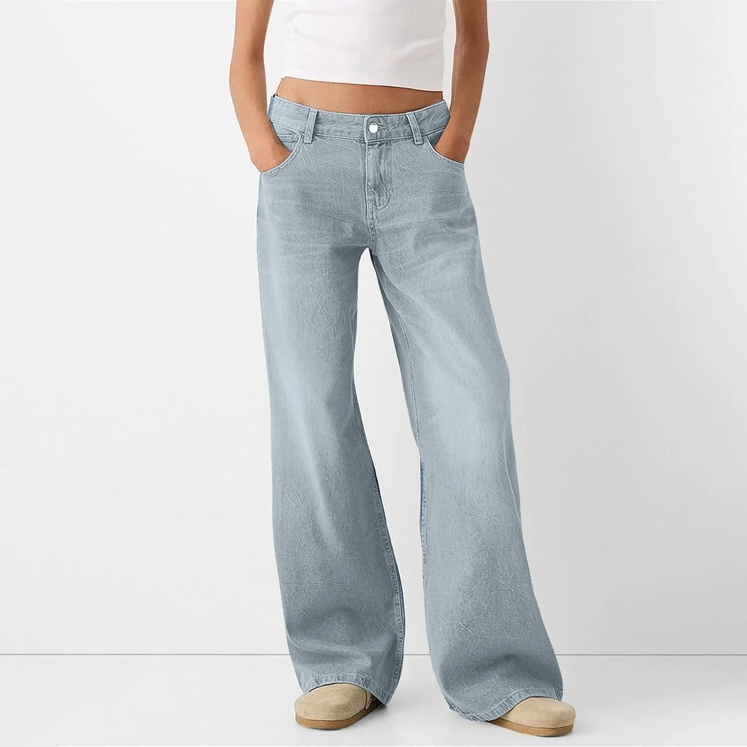 Sweatpant Jeans Women Low Rise Baggy Denim Pants with Pockets Loose Casual Vintage Boyfriend Wide Leg Barrel Jeans