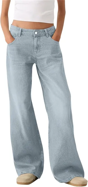 Sweatpant Jeans Women Low Rise Baggy Denim Pants with Pockets Loose Casual Vintage Boyfriend Wide Leg Barrel Jeans