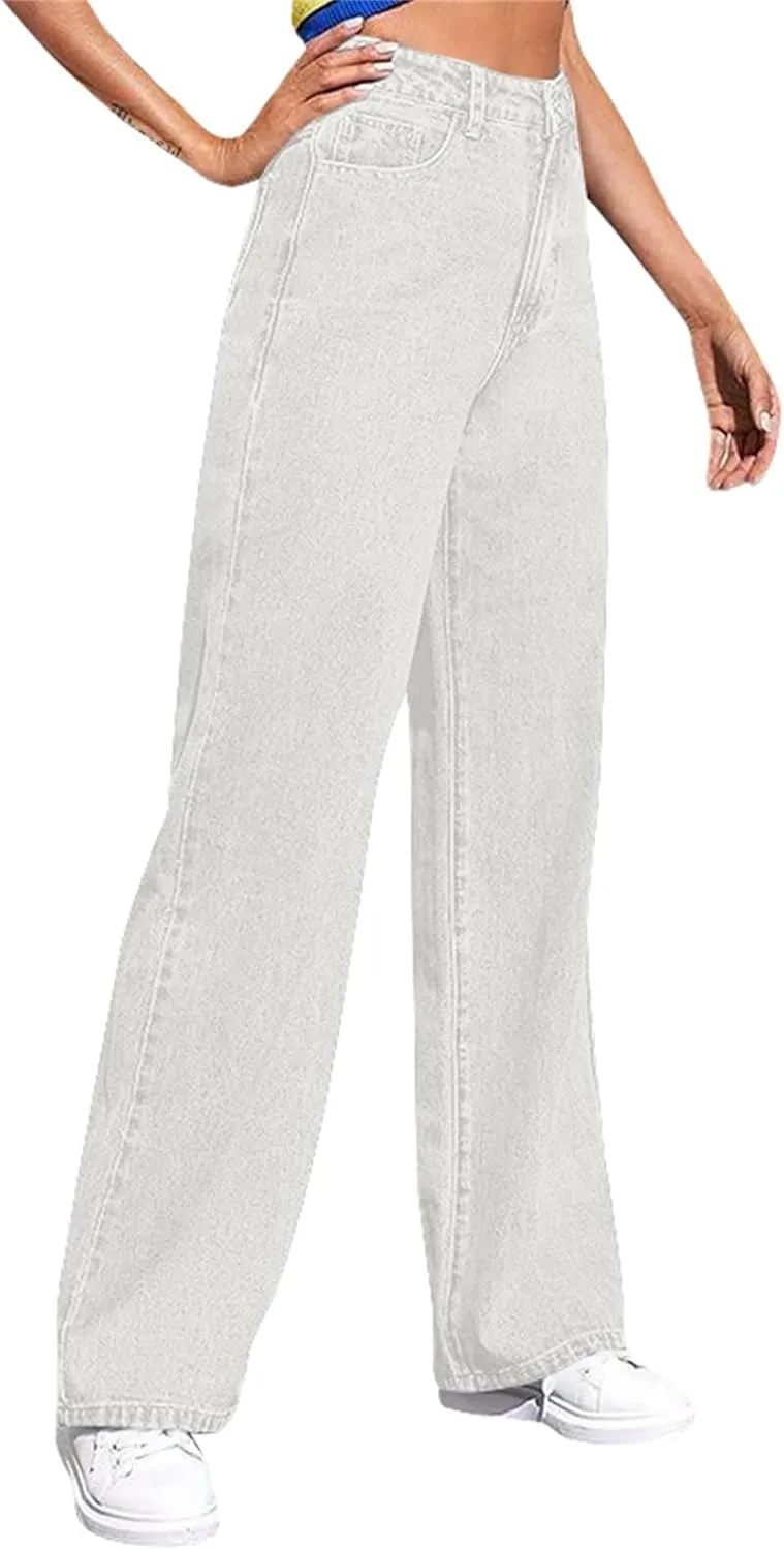 Sweatpants That Look Like Jeans for Women Wide Leg Sweatpants High Waist Baggy Straight Leg Boyfriend Jeans w/Pockets