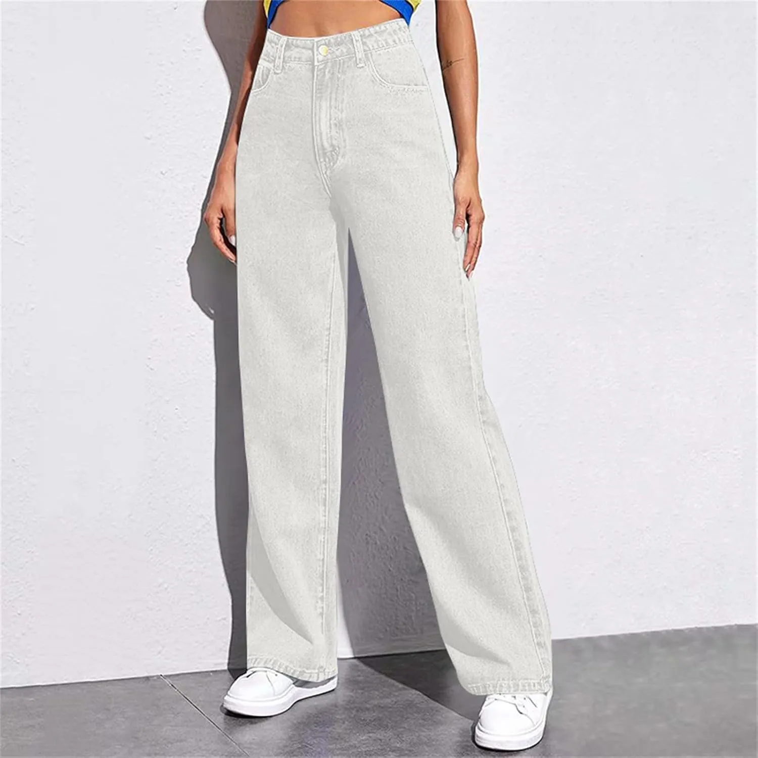 Sweatpants That Look Like Jeans for Women Wide Leg Sweatpants High Waist Baggy Straight Leg Boyfriend Jeans w/Pockets