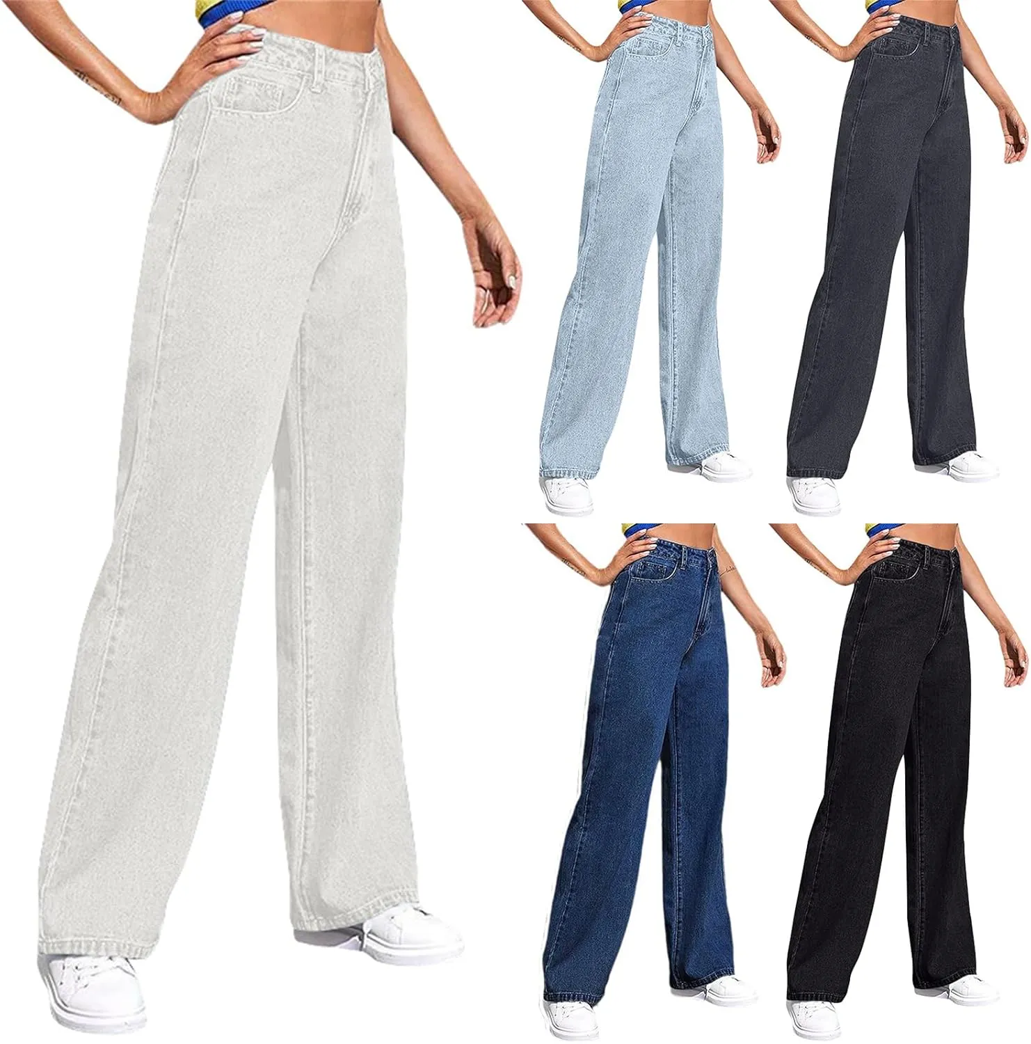 Sweatpants That Look Like Jeans for Women Wide Leg Sweatpants High Waist Baggy Straight Leg Boyfriend Jeans w/Pockets