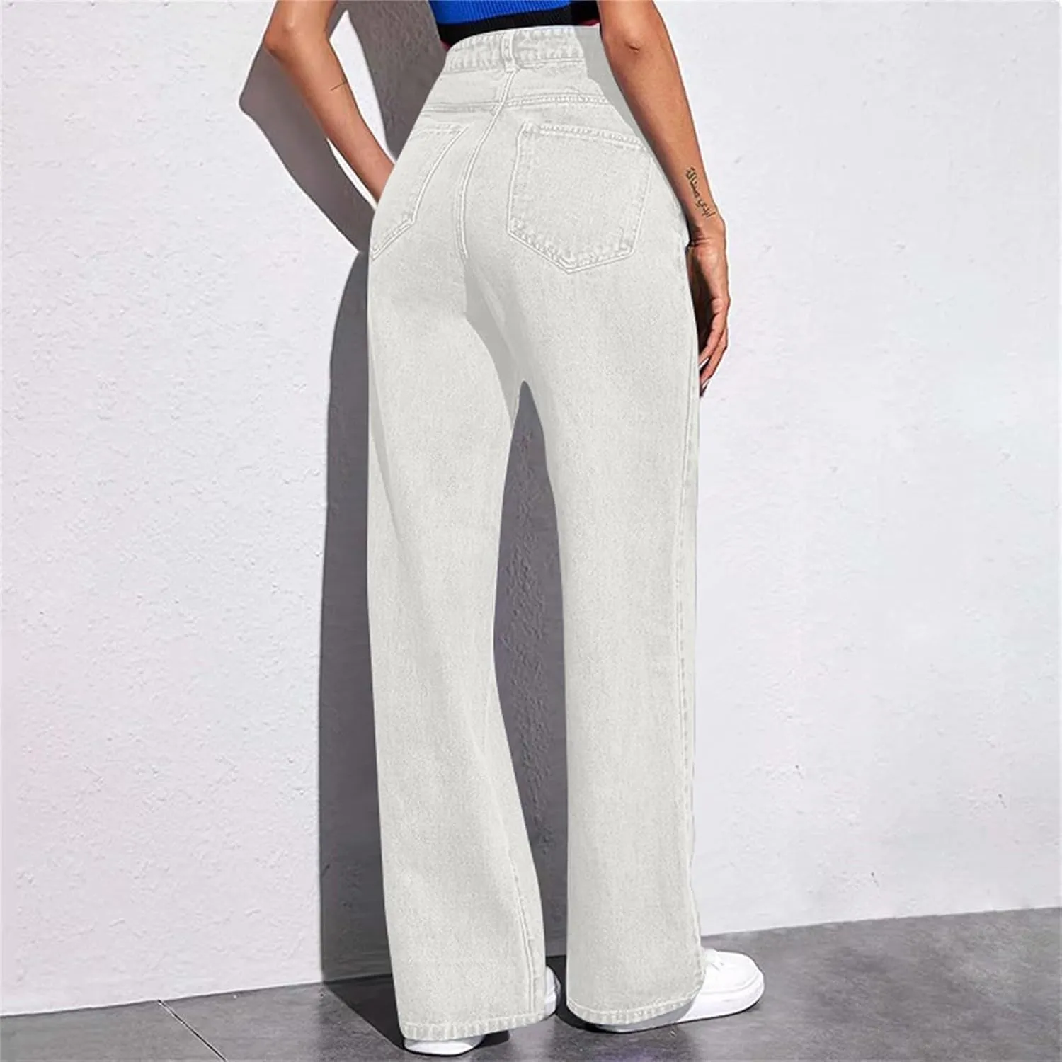 Sweatpants That Look Like Jeans for Women Wide Leg Sweatpants High Waist Baggy Straight Leg Boyfriend Jeans w/Pockets
