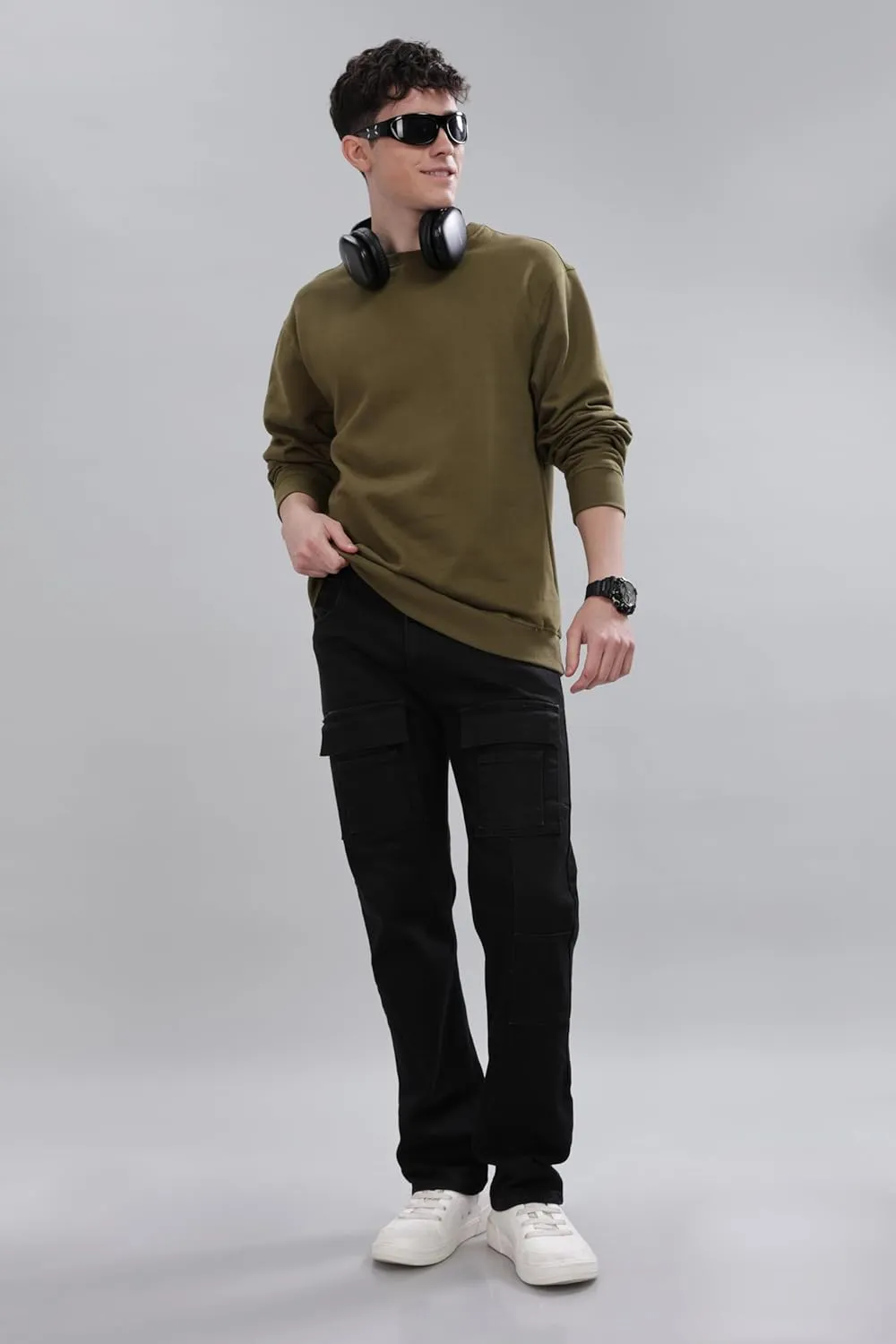 Sweatshirt for Mens 100% Cotton Crewneck Long Sleeve Heavyweight Regular Fit Pullover Warm Plain Top