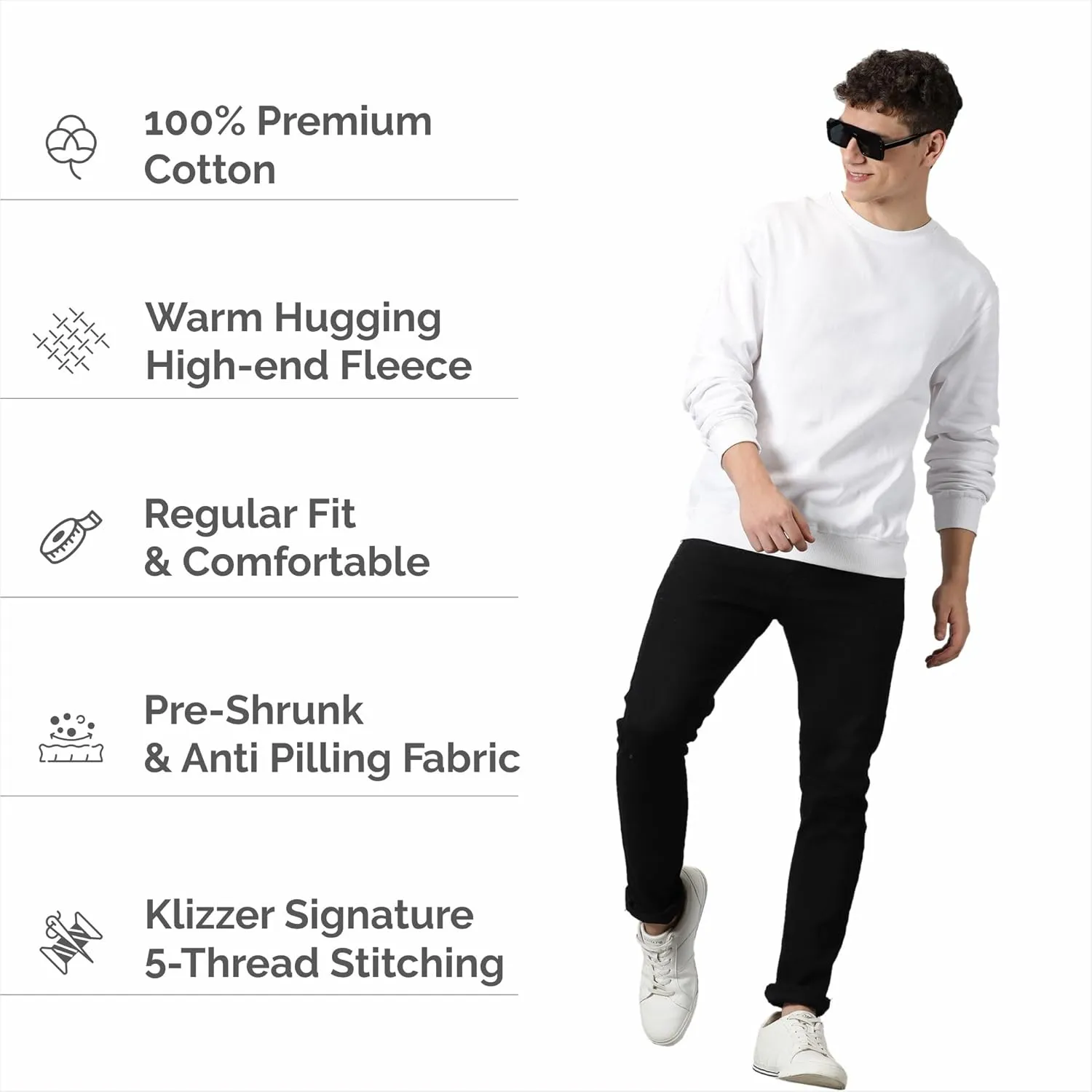 Sweatshirt for Mens 100% Cotton Crewneck Long Sleeve Heavyweight Regular Fit Pullover Warm Plain Top