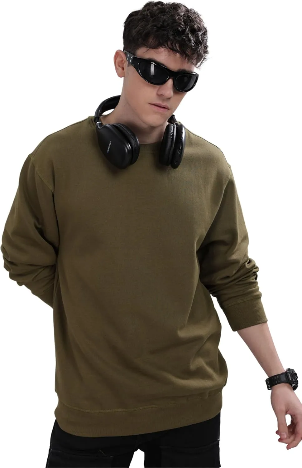 Sweatshirt for Mens 100% Cotton Crewneck Long Sleeve Heavyweight Regular Fit Pullover Warm Plain Top
