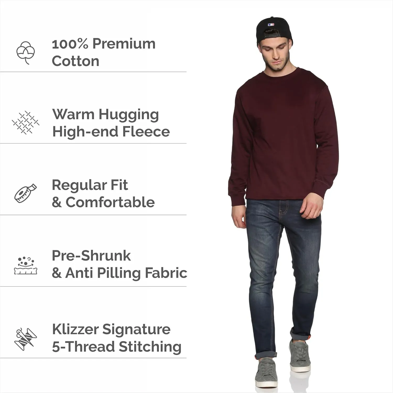 Sweatshirt for Mens 100% Cotton Crewneck Long Sleeve Heavyweight Regular Fit Pullover Warm Plain Top