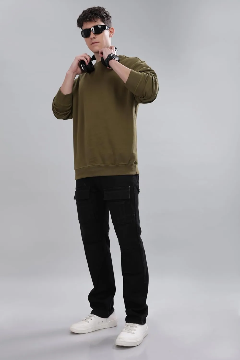 Sweatshirt for Mens 100% Cotton Crewneck Long Sleeve Heavyweight Regular Fit Pullover Warm Plain Top
