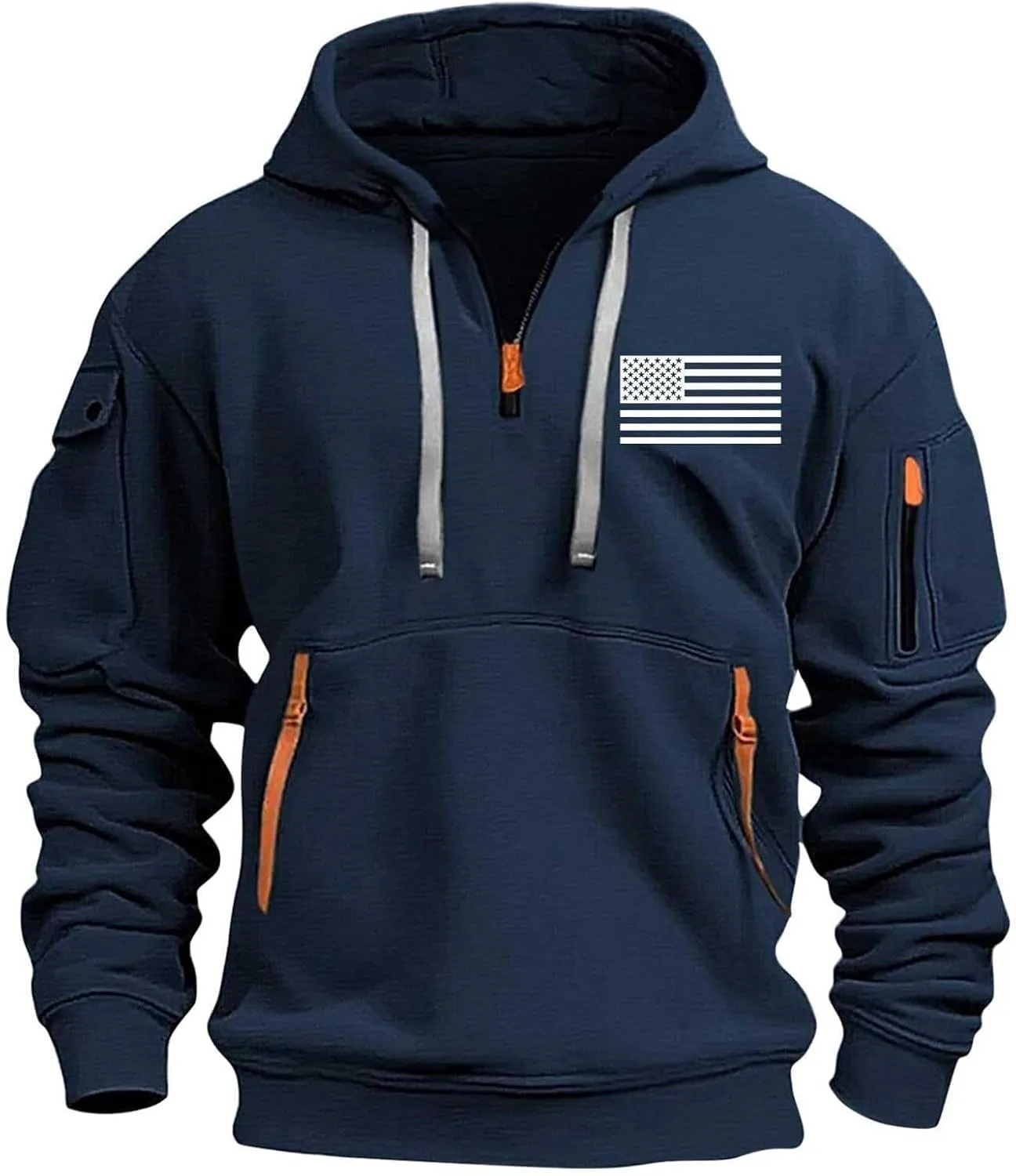 Tactical Hoodies for Men USA Flag Graphic Quarter Zip Pullover Workout Hoodies Long Sleeve Pocket Pullover Sweatshirts
