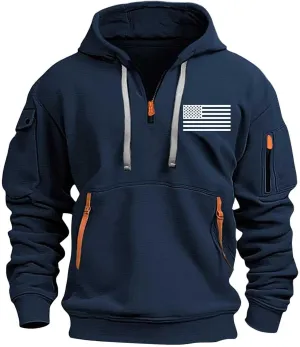 Tactical Hoodies for Men USA Flag Graphic Quarter Zip Pullover Workout Hoodies Long Sleeve Pocket Pullover Sweatshirts