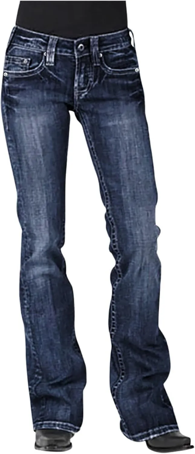 TANGNADE Bell Bottoms Flare Jeans for Women Mid High Waist Wide Leg Low Rise Denim Pants Trendy Trouser Jeans