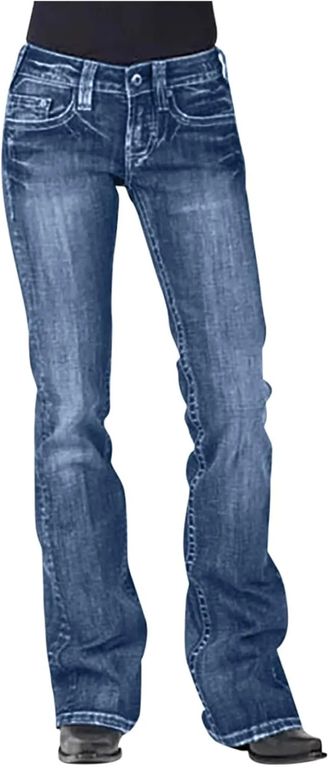 TANGNADE Bell Bottoms Flare Jeans for Women Mid High Waist Wide Leg Low Rise Denim Pants Trendy Trouser Jeans