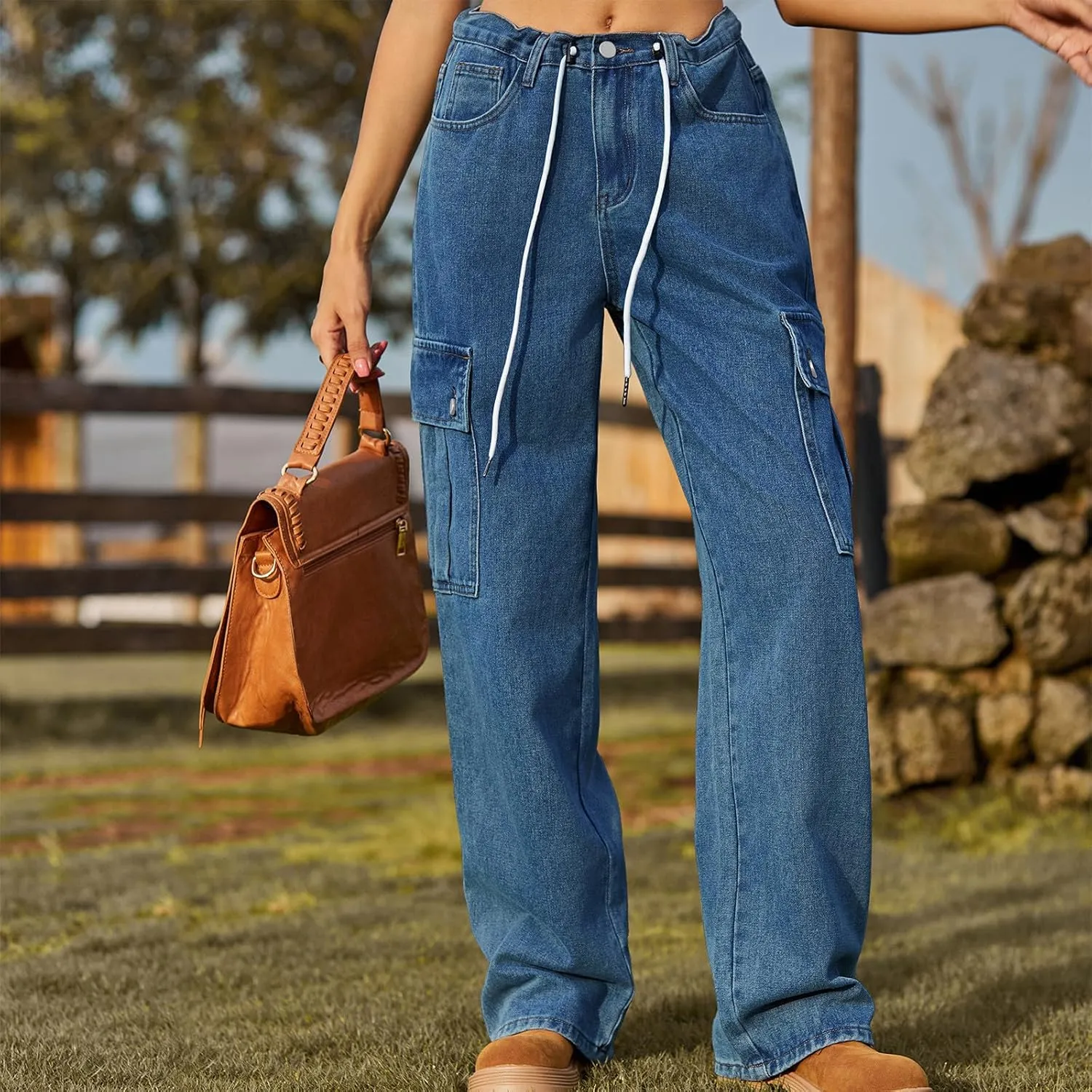 TANGNADE Womens Baggy Jeans Tall High Waisted Cargo Pants Flat Pocket Straight Leg Jeans Trendy Outfits for Women