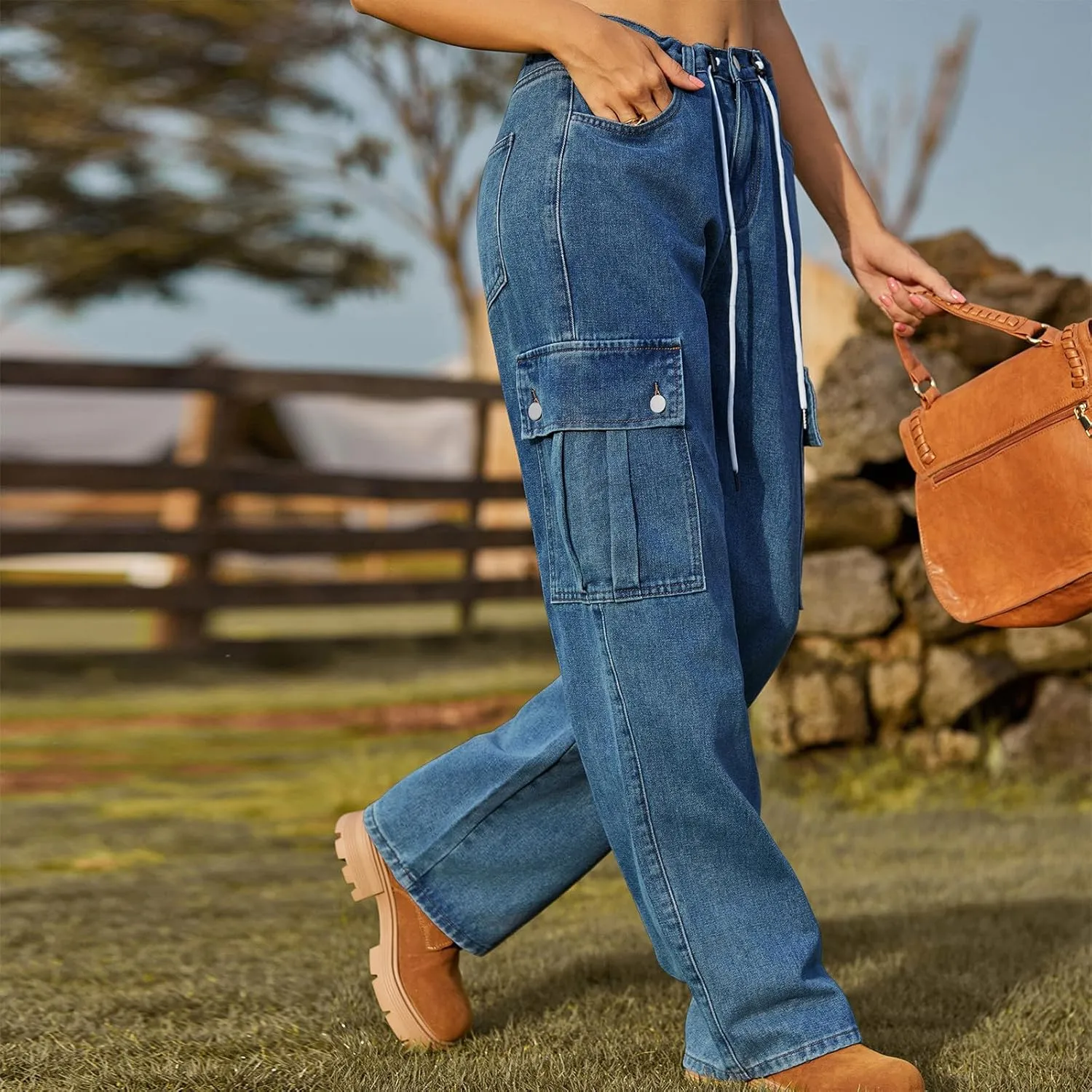 TANGNADE Womens Baggy Jeans Tall High Waisted Cargo Pants Flat Pocket Straight Leg Jeans Trendy Outfits for Women